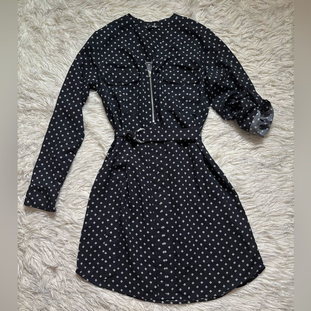 Express Black and White Polka Dot Long-Sleeve Mini Dress Size S/P